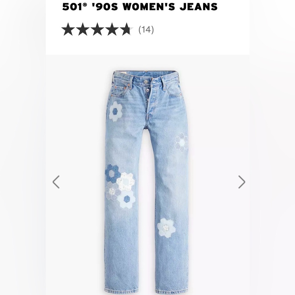 Levi's Women's Straight Leg Jeans - Light Blue with Floral Design